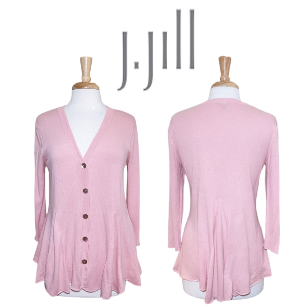 J. JILL Silk/Cotton Blend Swing Knit Cardigan with Godets in Ballet Pink